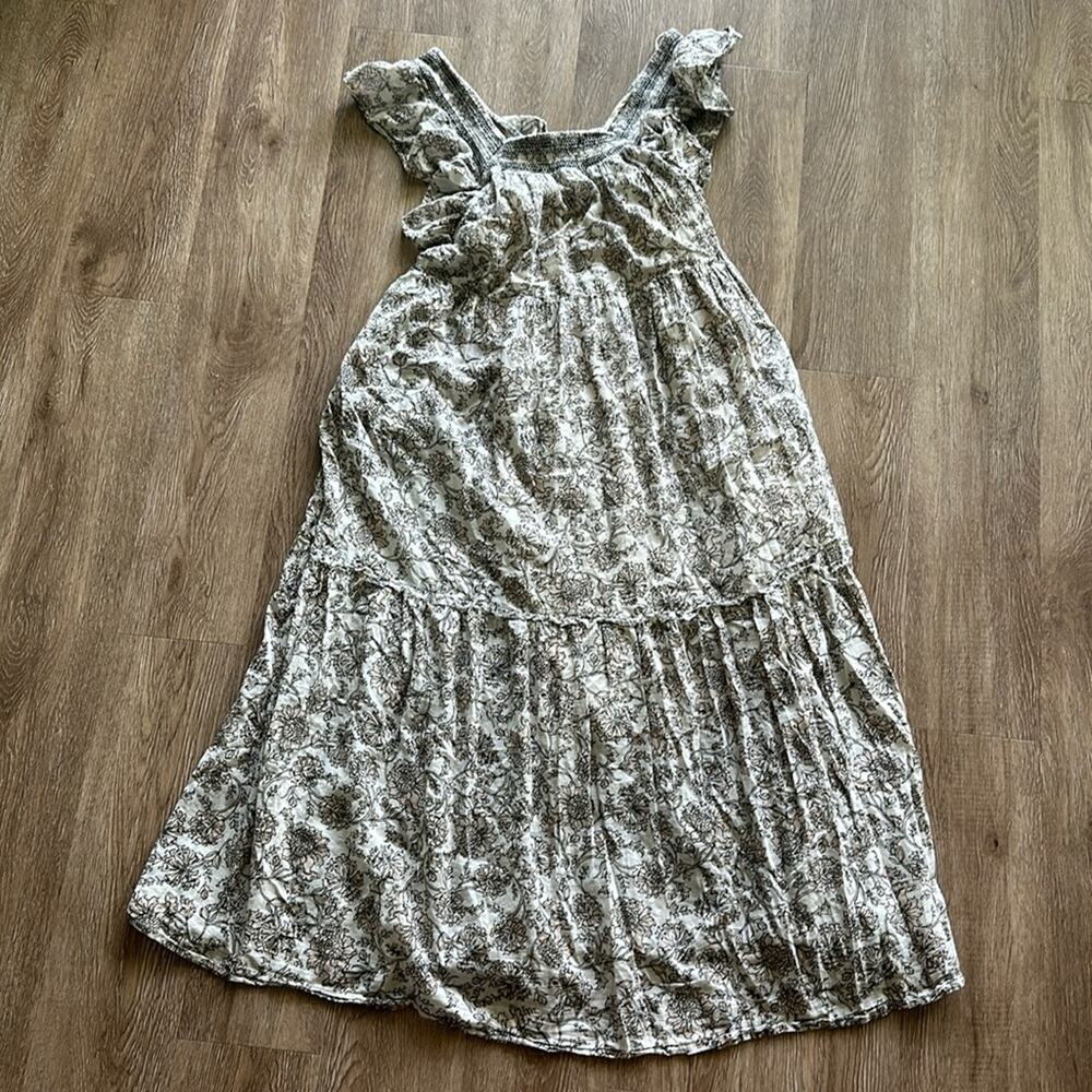 Free People Bonita Printed Smock Midi Dress Floral XS Cottagecore Ruffle Pockets